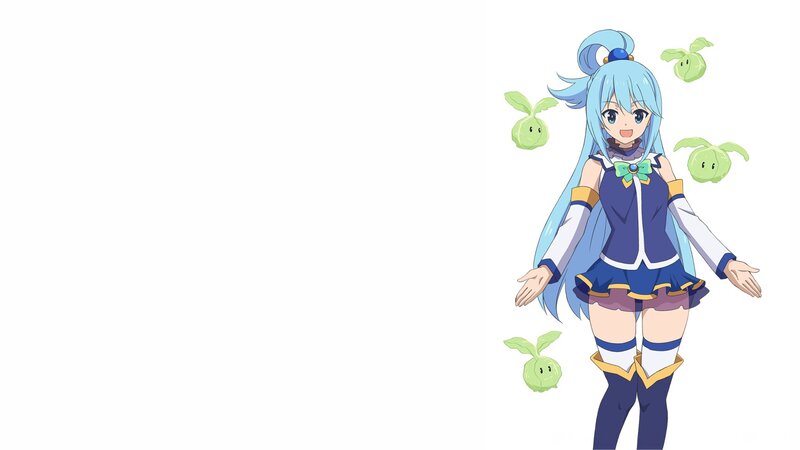 Anime Girl with Blue Hair — Playful, Green Creatures