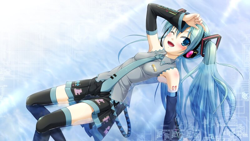 Anime Girl with Blue Hair — Playful, Headphones, Long Hair