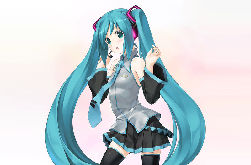 Anime Girl with Blue Hair — Playful, Headset, Microphone