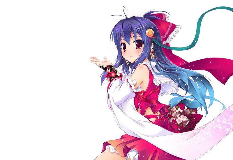 Anime Girl with Blue Hair — Playful, Long Hair, Ribbon