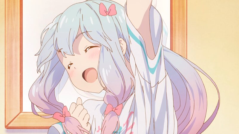 Anime Girl with Blue Hair — Playful, Mirror