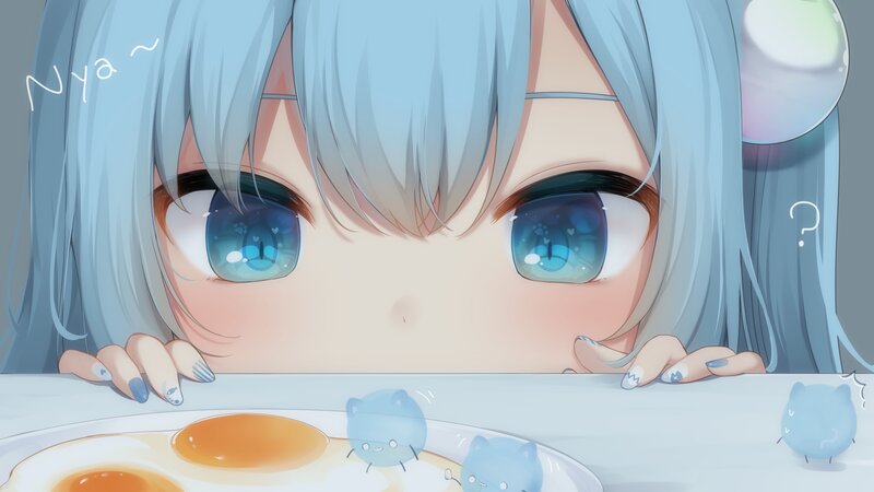 Anime Girl with Blue Hair — Playful, Morning