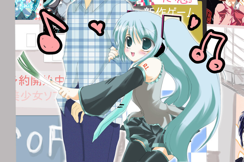 Anime Girl with Blue Hair — Playful, Music Notes