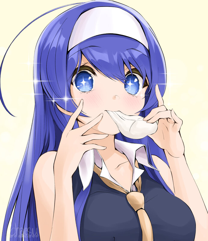 Anime Girl with Blue Hair — Playful, Nurse Hat