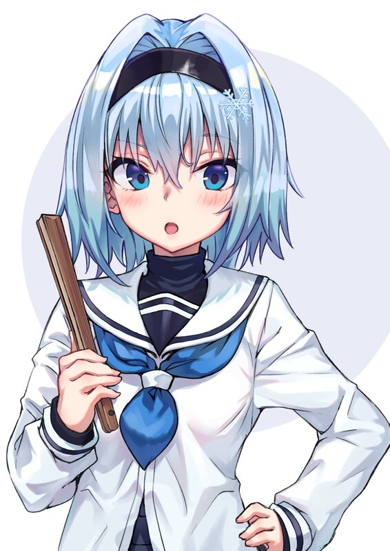 Anime Girl with Blue Hair — Playful, Sailor Uniform