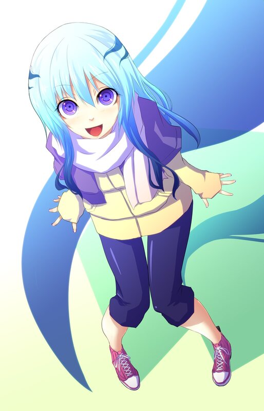 Anime Girl with Blue Hair — Playful, Scarf