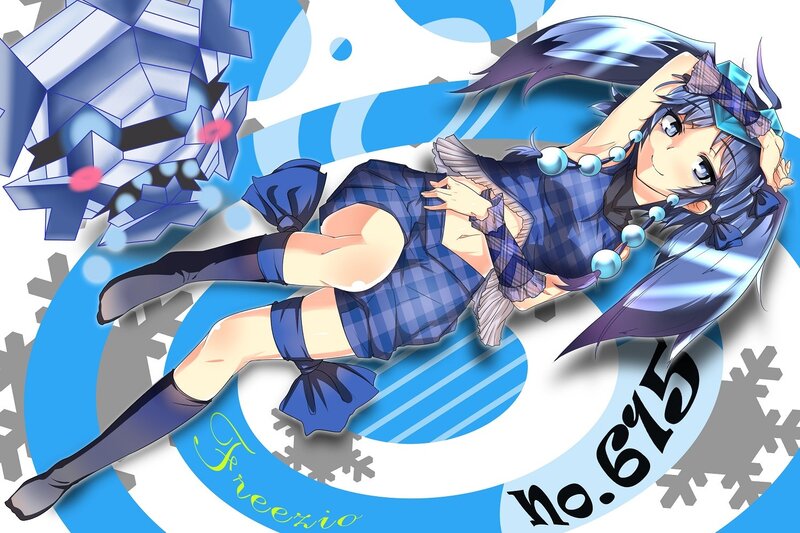 Anime Girl with Blue Hair — Playful, Snowflake