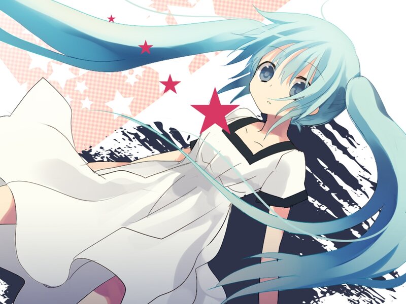 Anime Girl with Blue Hair — Playful, Stars