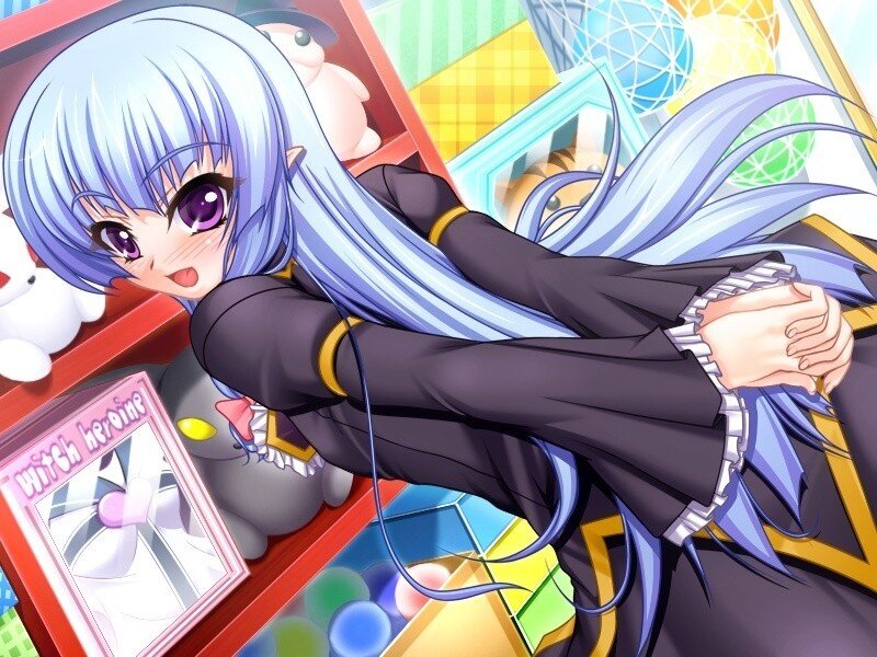 Anime Girl with Blue Hair — Playful, Stuffed Animals
