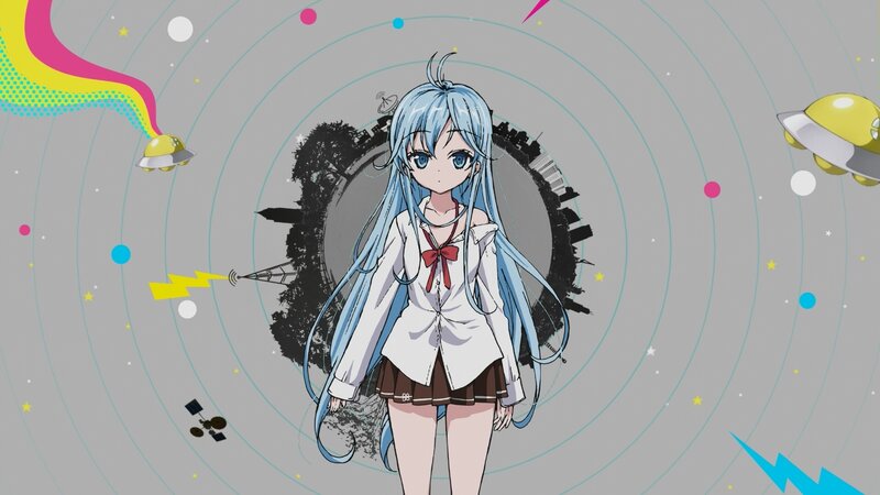 Anime Girl with Blue Hair — Playful, Ufos