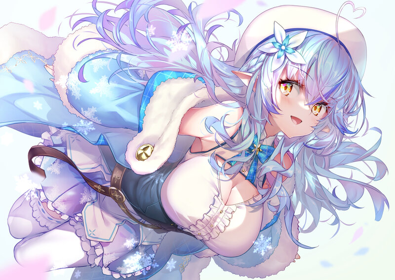 Anime Girl with Blue Hair — Playful, Winter, Digital Art