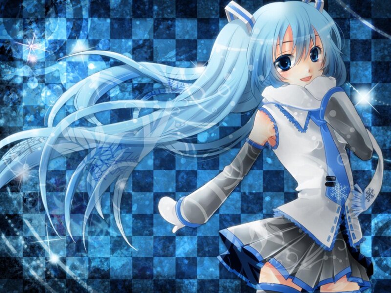 Anime Girl with Blue Hair — Playful, Winter