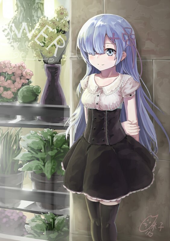 Anime Girl with Blue Hair — Purple, Calm, Afternoon
