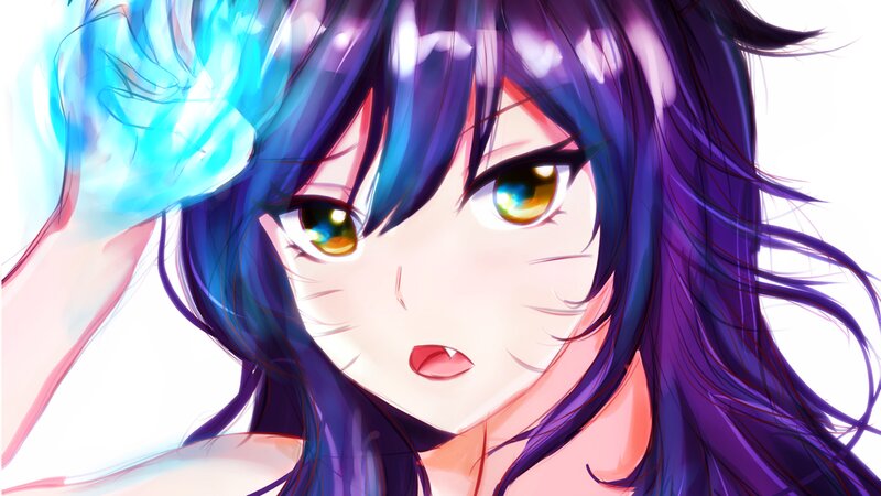 Anime Girl with Blue Hair — Purple, Dramatic, Digital Art, Blue Energy