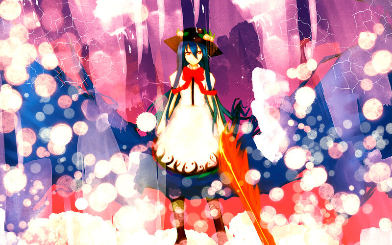 Anime Girl with Blue Hair — Purple, Dramatic, Digital Art, Hat