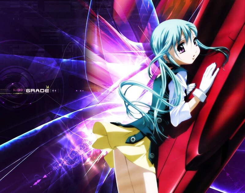 Anime Girl with Blue Hair — Purple, Dramatic, Digital Art, Light Effects