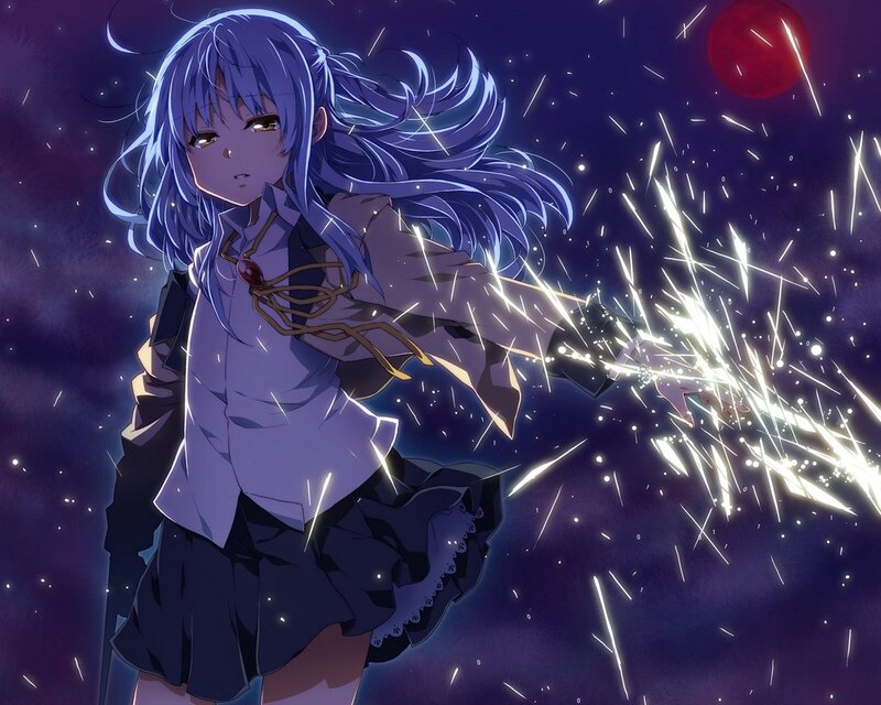 Anime Girl with Blue Hair — Purple, Dramatic, Night, Sparkles