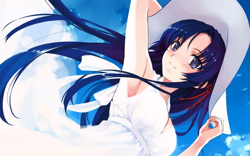 Anime Girl with Blue Hair — Serene, Afternoon, Blue Sky