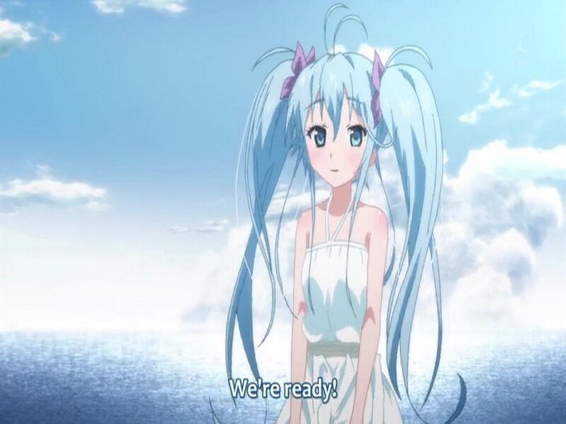 Anime Girl with Blue Hair — Serene, Afternoon, Ocean