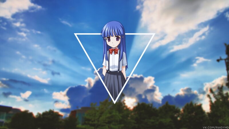 Anime Girl with Blue Hair — Serene, Afternoon, Sky, Clouds