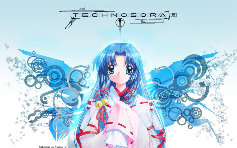 Anime Girl with Blue Hair — Serene, Blue Wings, Digital Graphics
