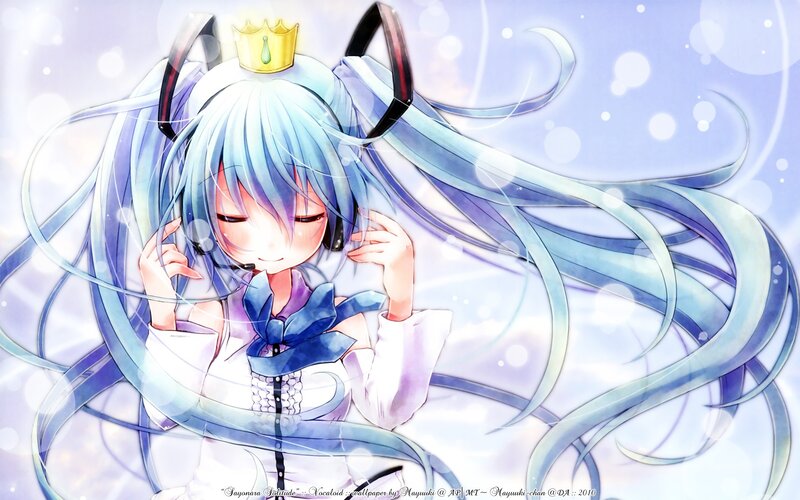 Anime Girl with Blue Hair — Serene, Digital Art, Crown