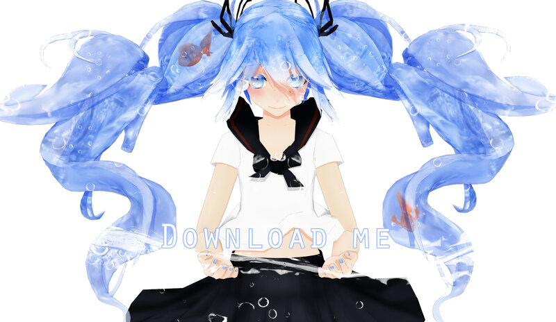 Anime Girl with Blue Hair — Serene, Digital Art, Fish