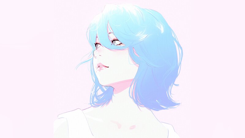 Anime Girl with Blue Hair — Serene, Digital Art, Shoulder