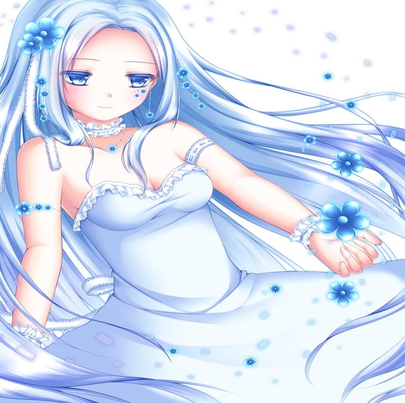 Anime Girl with Blue Hair — Serene, Flowers