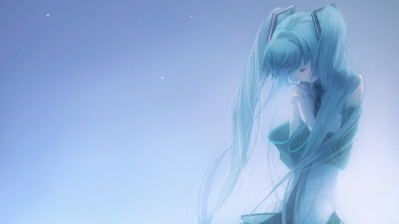 Anime Girl with Blue Hair — Serene, Night, Digital Art, Long Hair, Cat Ears