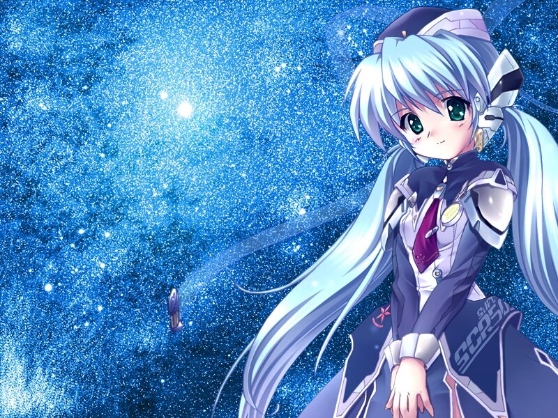 Anime Girl with Blue Hair — Serene, Night, Digital Art, Space