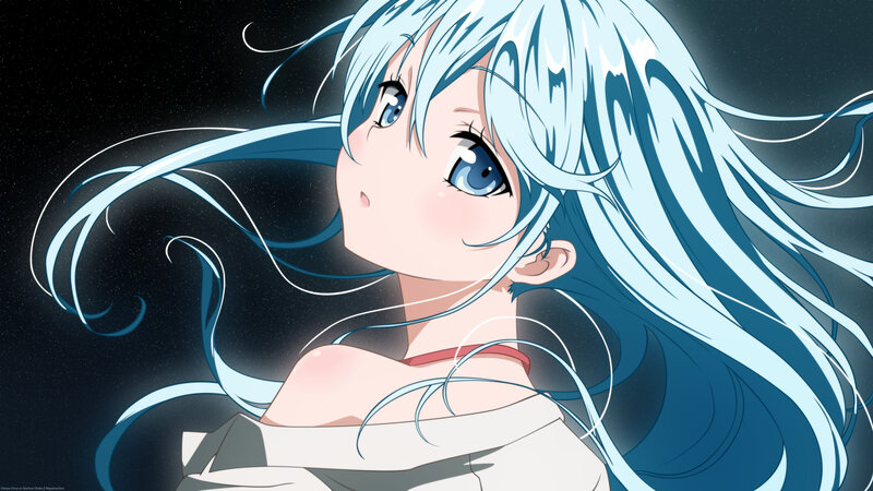 Anime Girl with Blue Hair — Serene, Night, Eyes, Night Sky