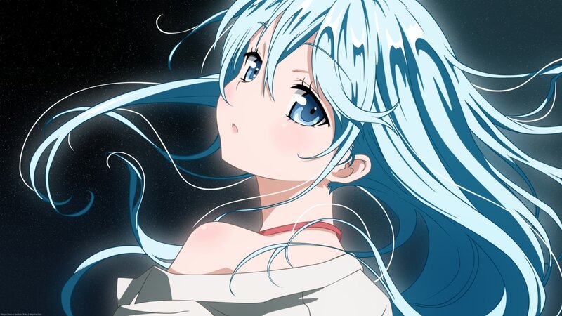 Anime Girl with Blue Hair — Serene, Night, Eyes
