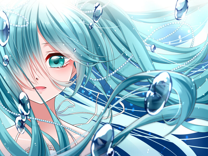 Anime Girl with Blue Hair — Serene, Pearls