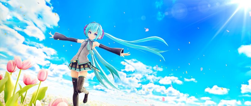 Anime Girl with Blue Hair — Serene, Spring, 3d Render