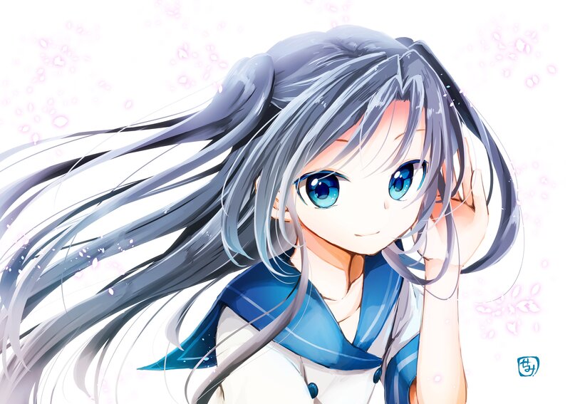 Anime Girl with Blue Hair — Serene, Spring, Blue Eyes