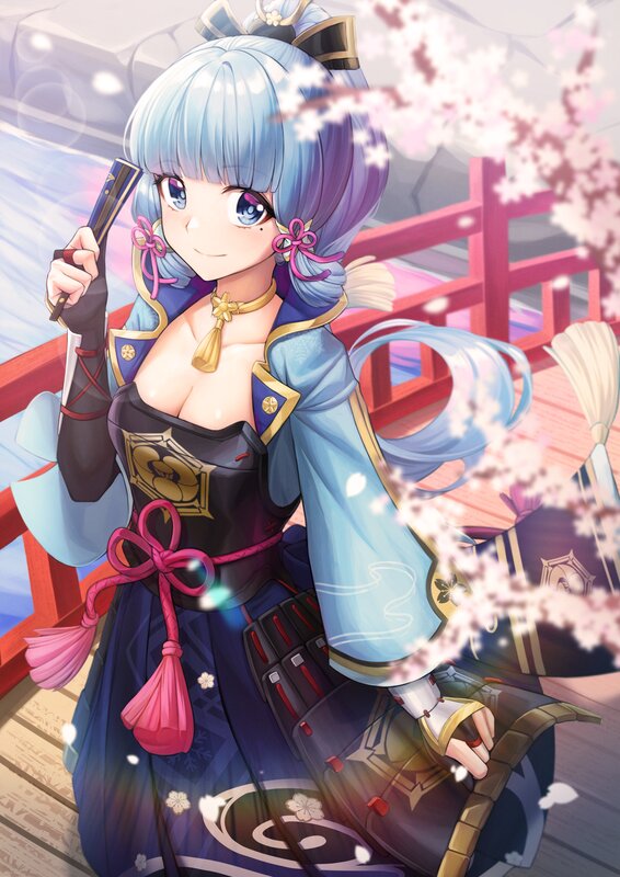 Anime Girl with Blue Hair — Serene, Spring, Digital Art, Sakura Blossoms