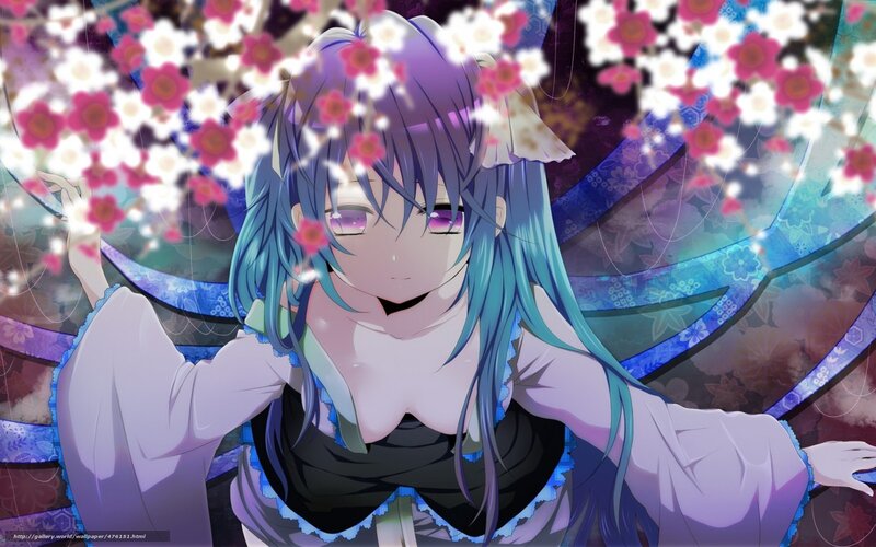 Anime Girl with Blue Hair — Serene, Spring, Flowers