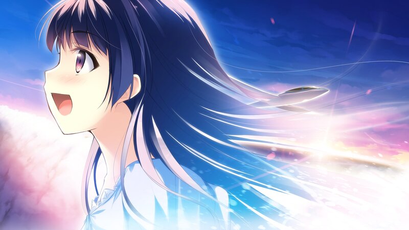 Anime Girl with Blue Hair — Serene, Sunset, Sky, Clouds