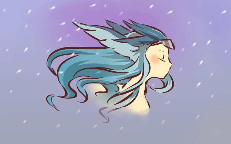 Anime Girl with Blue Hair — Serene, Winter, Digital Art, Snow, Wind