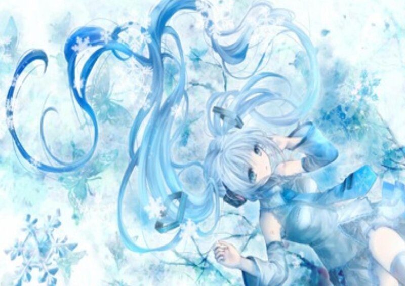 Anime Girl with Blue Hair — Serene, Winter