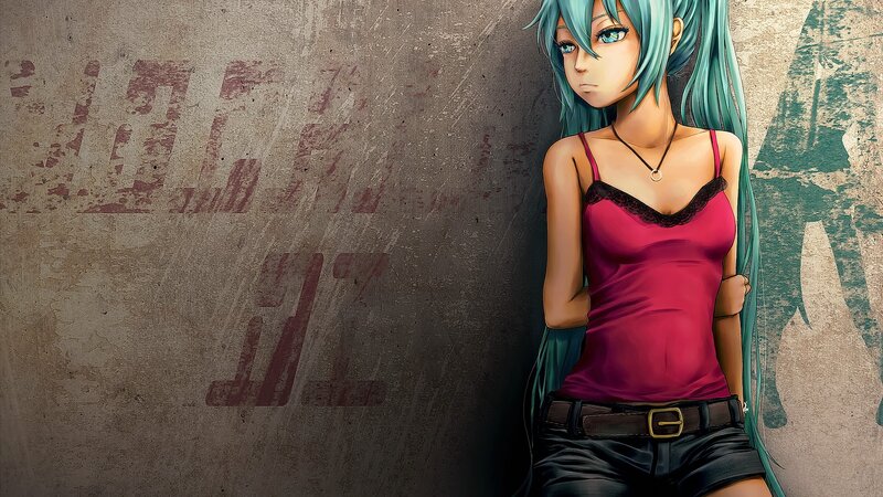 Anime Girl with Blue Hair — Serious, Digital Art
