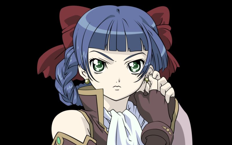 Anime Girl with Blue Hair — Serious, Green Eyes