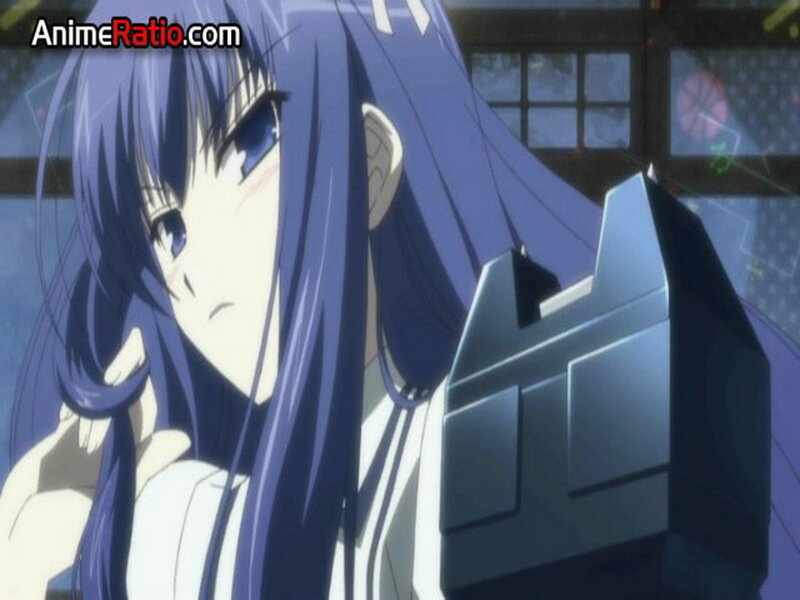 Anime Girl with Blue Hair — Serious, Gun