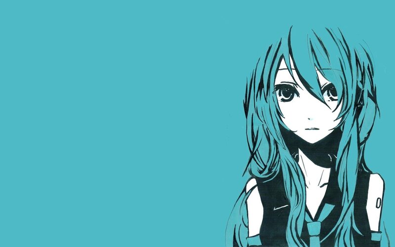 Anime Girl with Blue Hair — Teal, Calm, Blue Hair, Black Top, Tie