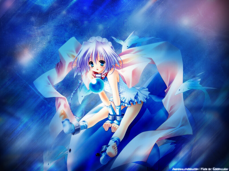anime girl with blue hair underwater