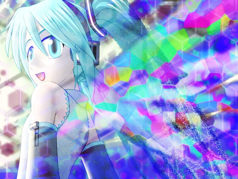 Anime Girl with Blue Hair — Vibrant, Digital Art, Headset