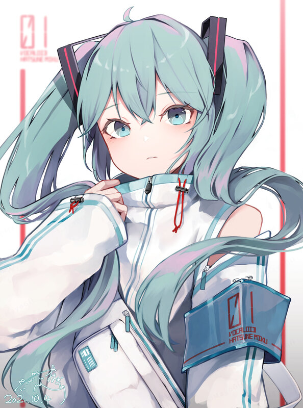Anime Girl with Blue Hair — White, Calm, Digital Art, Jacket