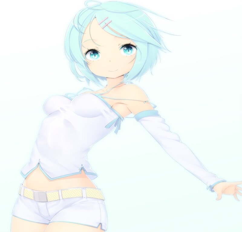 Anime Girl with Blue Hair — White, Calm, Digital Art
