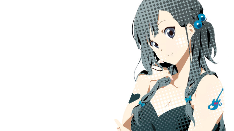 Anime Girl with Blue Hair — White, Calm, Guitar Tattoo, Blue Hair Clips